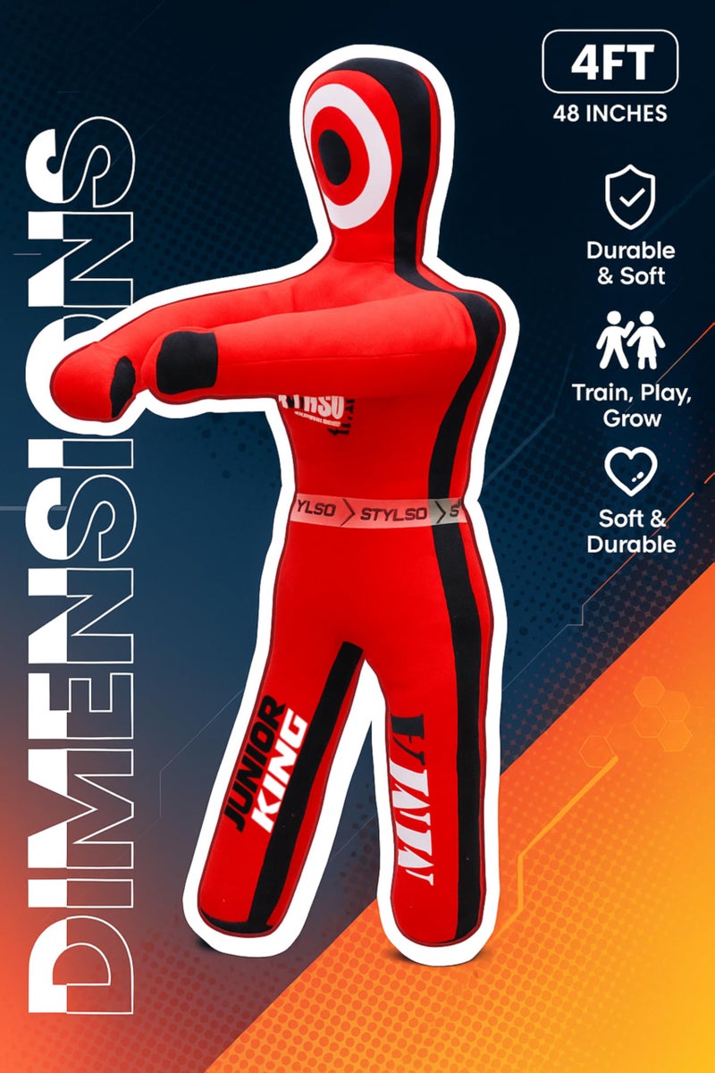 Stylso Un-Filled Wrestling Dummy for Kids â€“ Youth Grappling Dummies BJJ, MMA, Jiu Jitsu & Judo Training Partner â€“ Durable Martial Arts Practice Buddy (Red, 4ft / 48 Inches) - Image 3